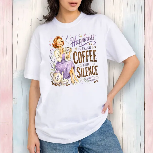Avery Lane Gifts Housewives Happiness is Coffee and Silence t-shirt hvid bomuld