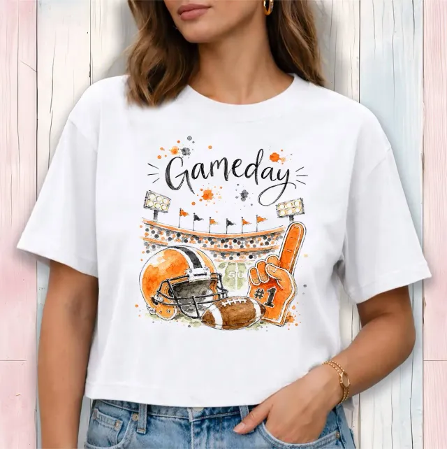 Avery Lane Gameday Orange Black cropped t-shirt hvid
