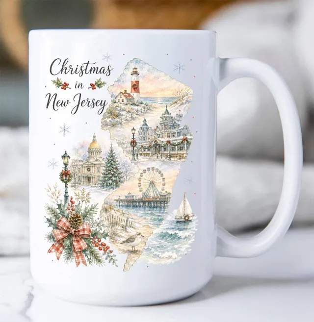 Avery Lane Gifts Christmas New Jersey krus keramik 15 oz hvid