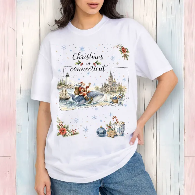 Avery Lane Gifts Christmas Connecticut State Map T-shirt hvid S bomuld