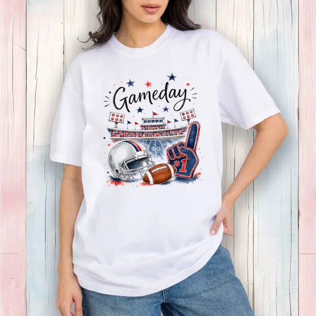Avery Lane Gifts Gameday Football Navy Blue & Red T-shirt hvid bomuld