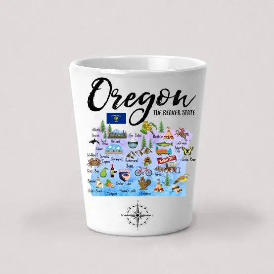 Avery Lane Gifts Oregon State Map shotglas 1,5 oz hvid