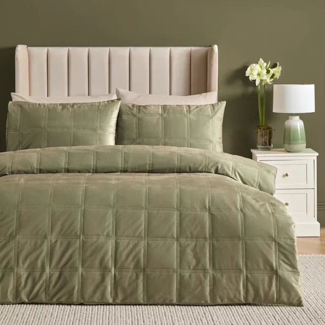 Ulster Weavers Brighton Square sengetøj grøn double velour