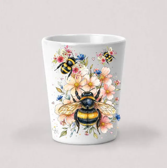 Avery Lane Gifts Watercolor Bees Flowers shotglas keramik