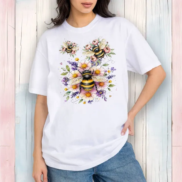 Avery Lane Gifts Whimsical Bees Flowers t-shirt hvid bomuld