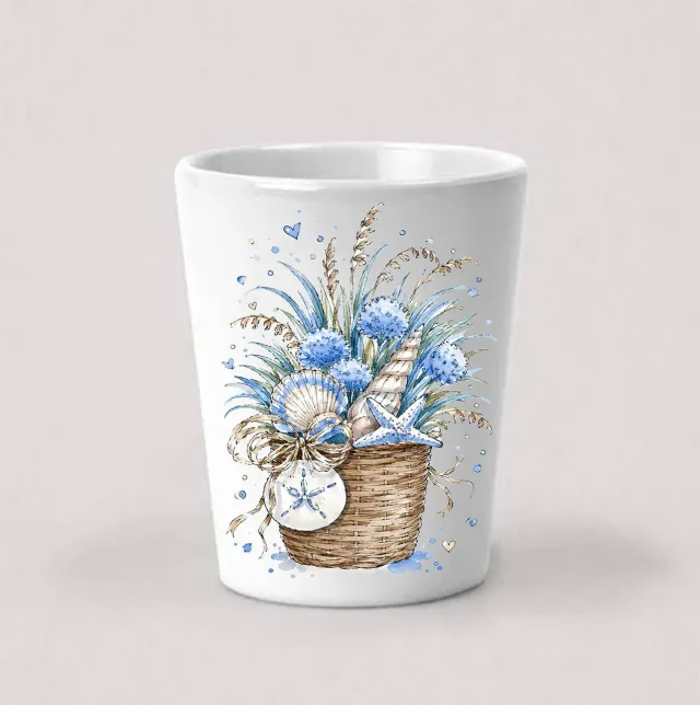 Avery Lane Coastal Blue Baskets of Shells Bouquet shotglas