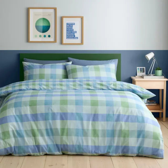 Fusion Block Check sengetøj blå polycotton ternet