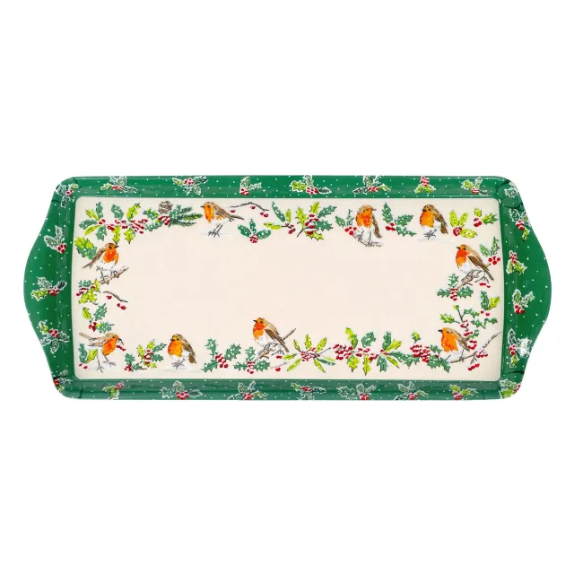 Ulster Weavers Christmas Robins serveringsbakke grøn 39x17 cm