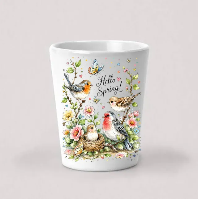 Avery Lane Gifts Hello Spring Flowers Birds shotglas keramik 44 ml