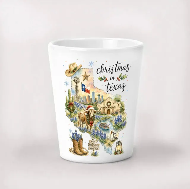 Avery Lane Gifts Christmas in Texas State Map shotglas hvid