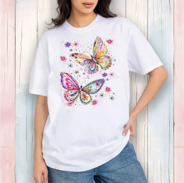 Avery Lane Gifts Whimsical Butterflies T-shirt hvid bomuld