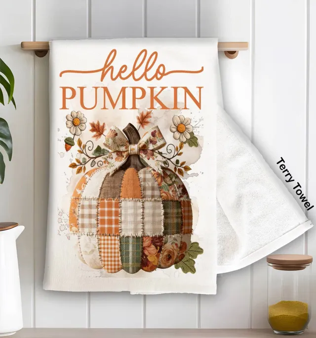 Avery Lane Gifts Fall Hello Pumpkin Quilted Patch viskestykke bomuld