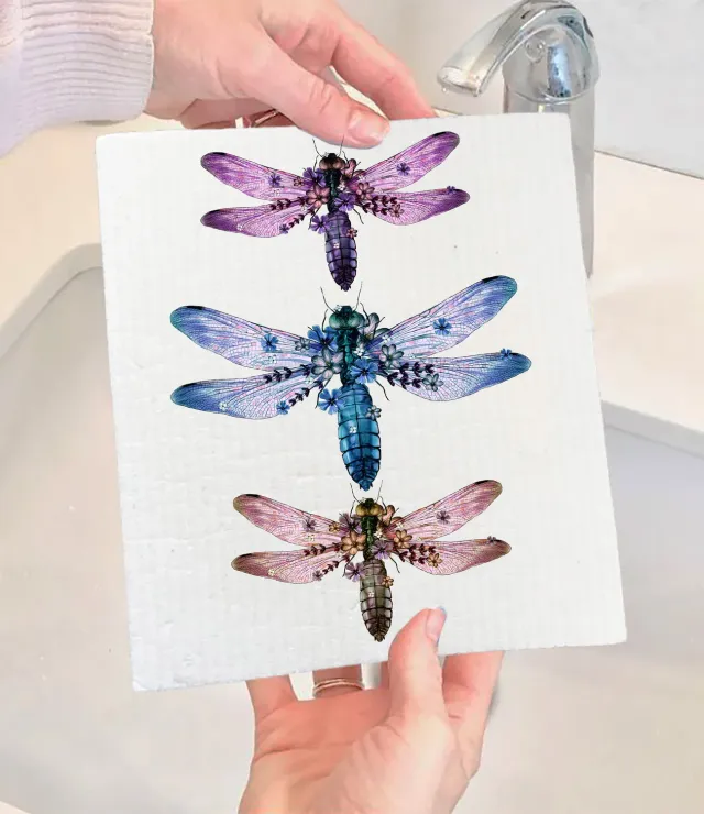 Vintage Dragonflies Insect svensk karklud 17x20 cm cellulose