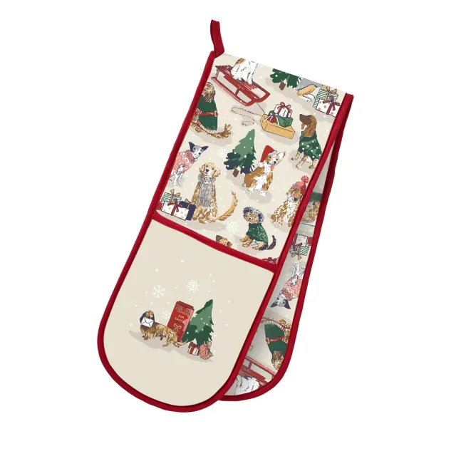 Ulster Weavers Merry Mutts ovnhandske dobbelt rød jul