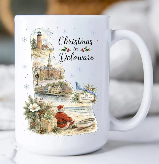 Avery Lane Gifts Christmas in Delaware State Map krus 15 oz