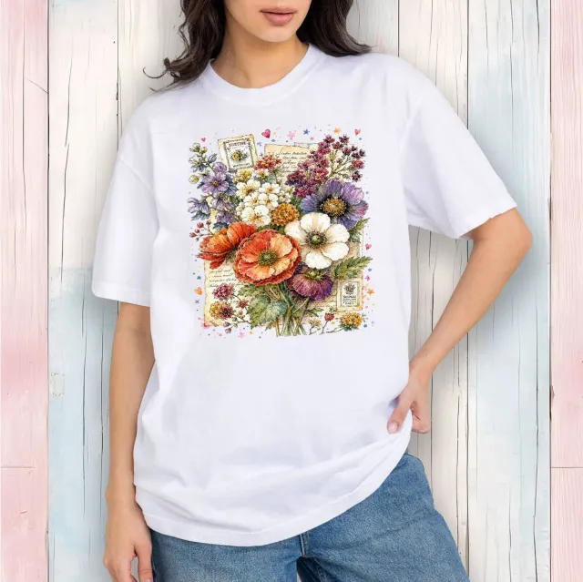 Avery Lane Gifts Vintage Flowers t-shirt hvid bomuld