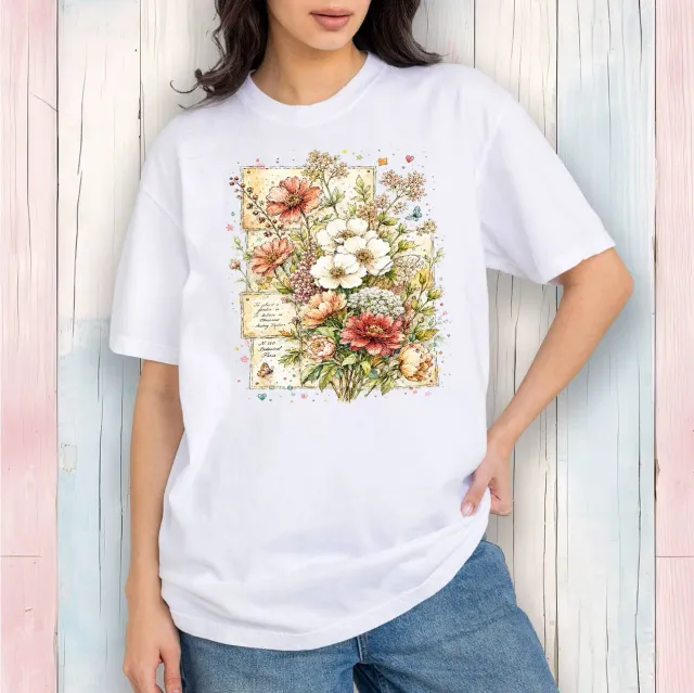 Avery Lane Gifts Vintage Spring Wild Flowers t-shirt hvid bomuld
