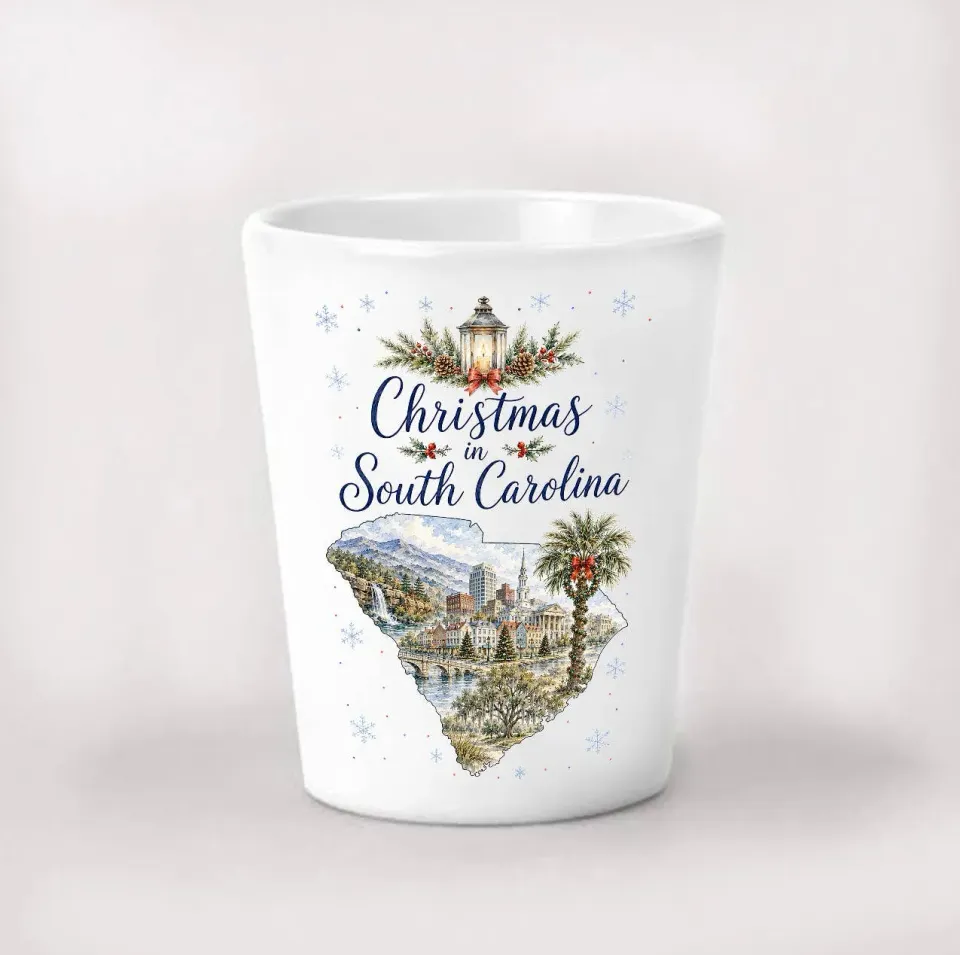 Avery Lane Gifts Christmas in South Carolina State Map shotglas keramik