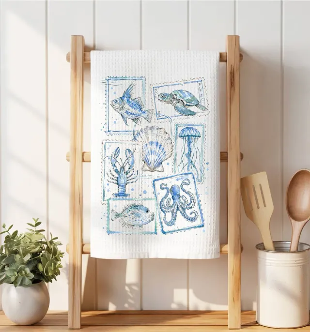 Avery Lane Gifts Coastal Blue Vintage Stamps microfiberklud