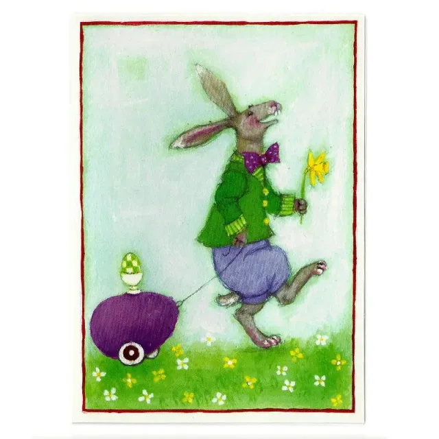AspEgren Hare with Eggcart postkort 11x16 cm 2 stk