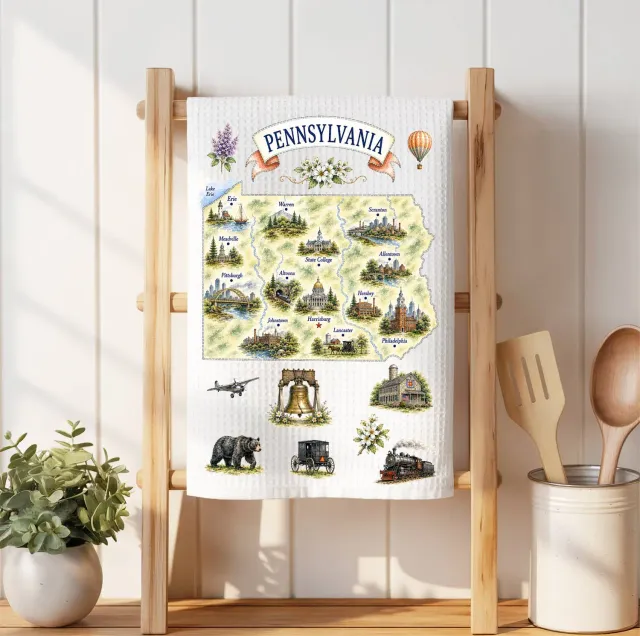 Avery Lane Gifts Pennsylvania Map viskestykke 41x36 cm waffle