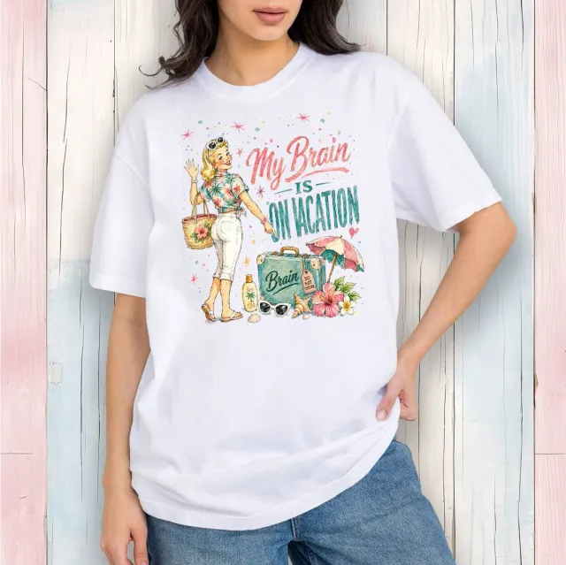 Avery Lane Gifts Brain Vacation t-shirt hvid bomuld