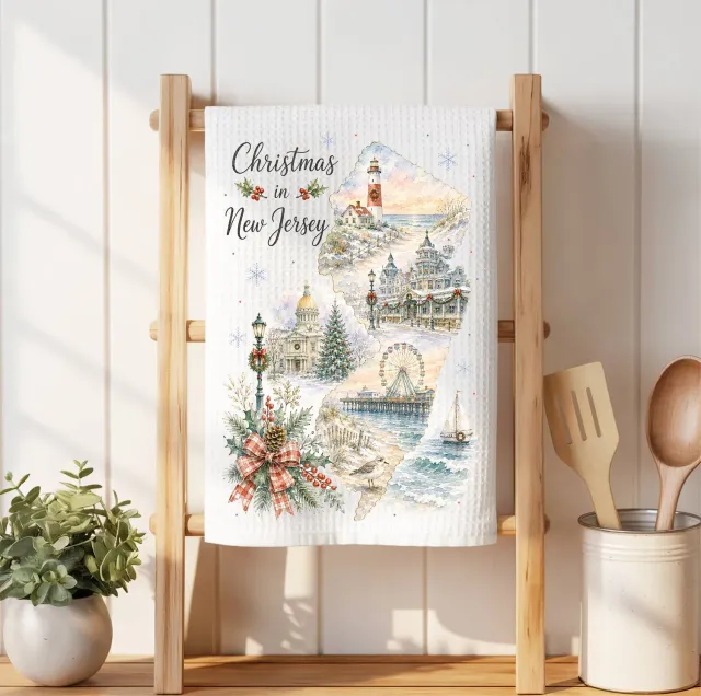 Avery Lane Gifts Christmas New Jersey State Map viskestykke vaffel