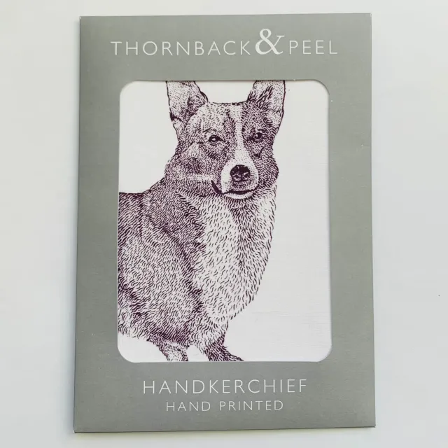 Thornback & Peel Corgi lommetørklæde lilla bomuld 40x40