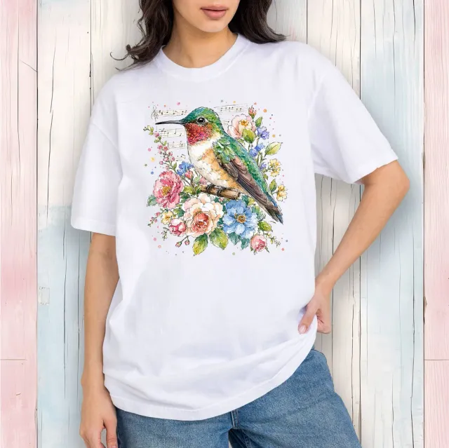 Avery Lane Gifts Spring Flowers Hummingbirds T-shirt hvid bomuld