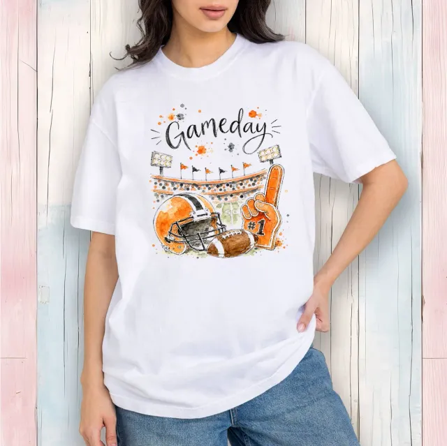 Avery Lane Gifts Gameday Football T-shirt hvid orange-sort