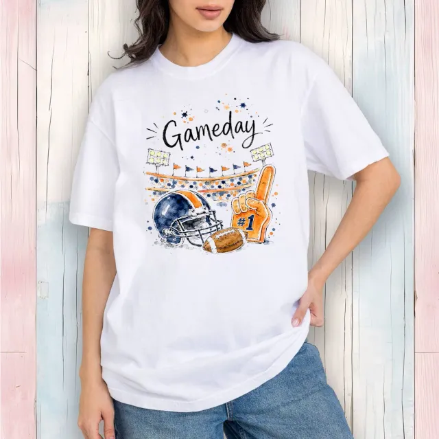 Avery Lane Gifts Gameday Football Navy Blue Orange T-shirt hvid bomuld