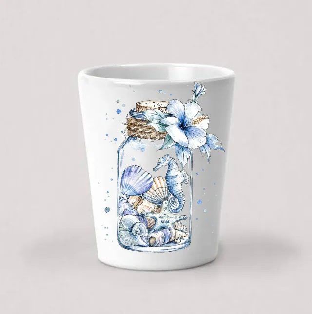Avery Lane Gifts Coastal Blue Sea Shells shotglas keramik