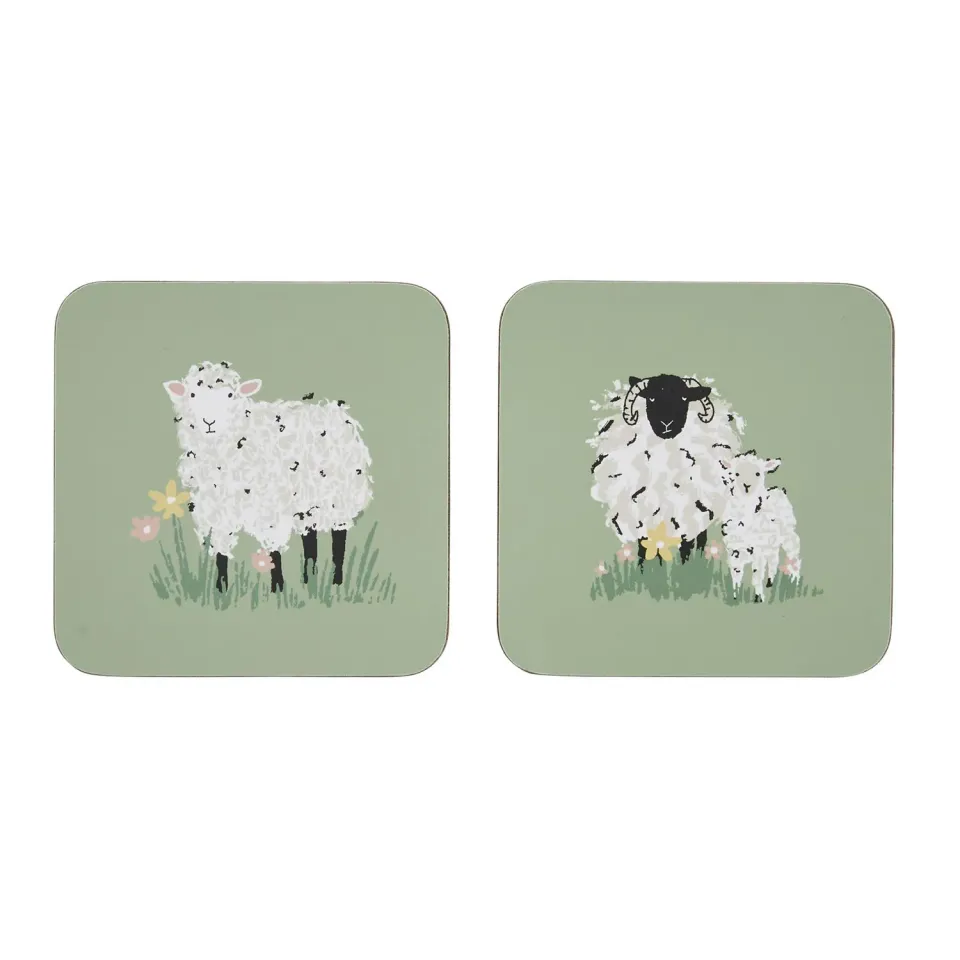 Ulster Weavers Woolly Sheep bordskånere grøn 4-pak kork