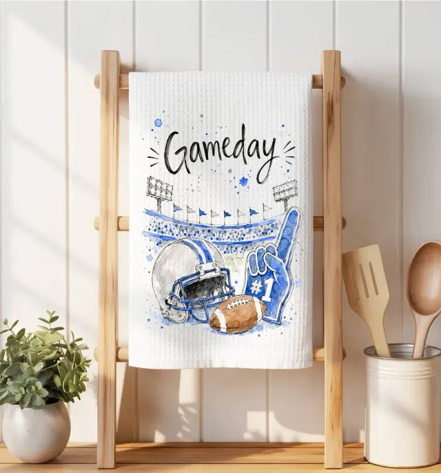 Avery Lane Gifts Gameday Football håndklæde sølv-blå vaffel