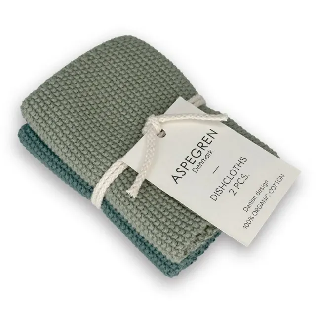 AspEgren Solid Strikkede Karklude Mint 26x26 cm 2 stk Bomuld
