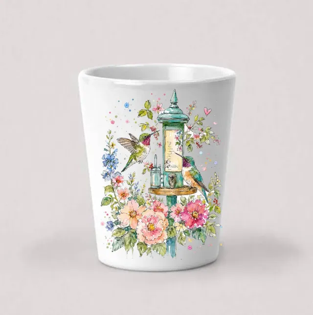 Avery Lane Gifts Spring Flowers Hummingbirds shotglas keramik