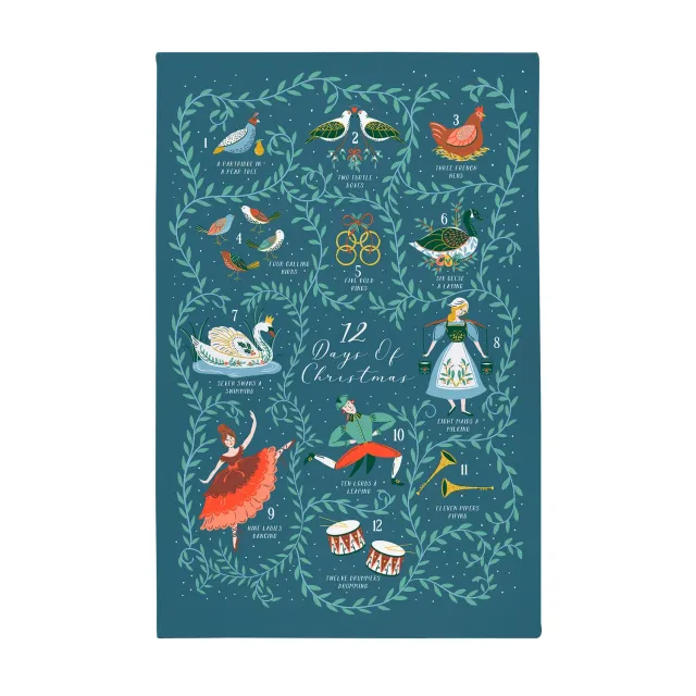 Ulster Weavers 12 Days of Christmas viskestykke blå bomuld