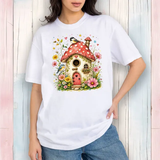 Avery Lane Gifts Mushroom Birdhouse t-shirt hvid bomuld small