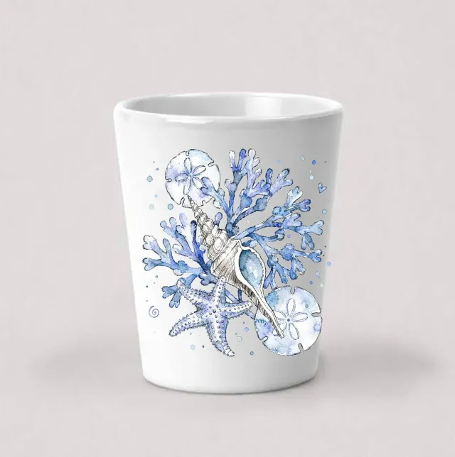 Avery Lane Gifts Coastal Blue Sand Dollar shotglas 4,4 cl keramik