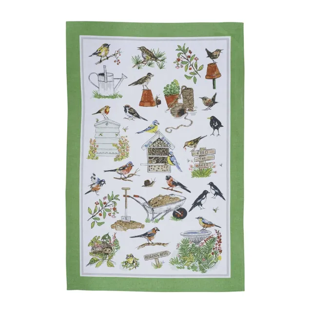 Ulster Weavers Garden Birds viskestykke grøn bomuld fugl