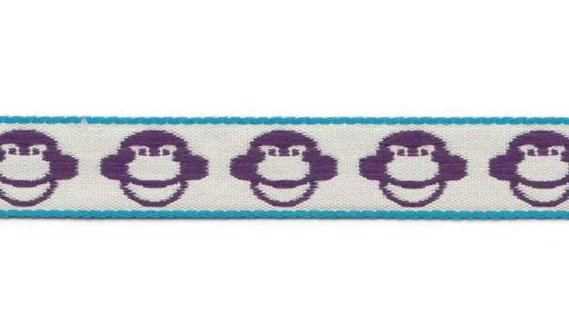 Aspegren Monkey bånd lilla 1 cm x 3 m bomuld