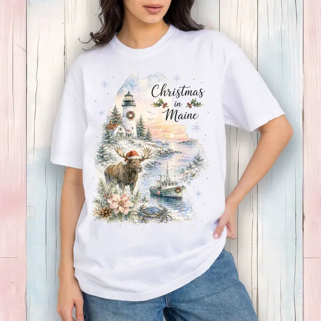 Avery Lane Gifts Maine jul T-shirt hvid dame bomuld