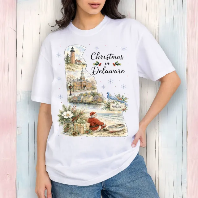 Avery Lane Gifts Christmas Delaware t-shirt hvid kort ærme