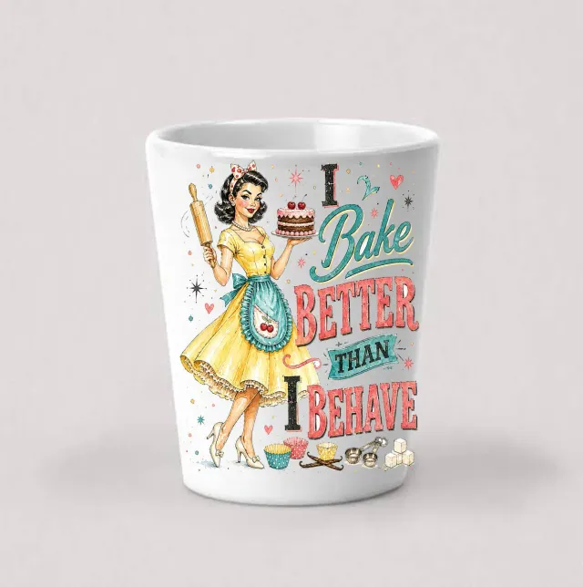 Avery Lane Gifts I Bake Better Behave Shotglas hvid keramik